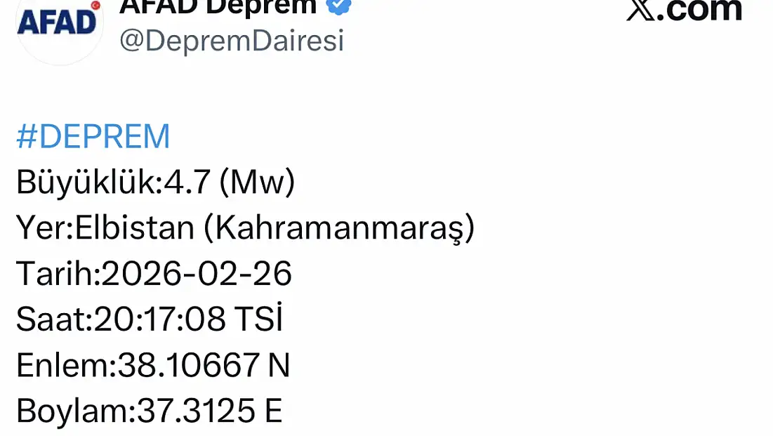 Kahramanmaraş’ta 4.7 büyüklüğünde deprem
