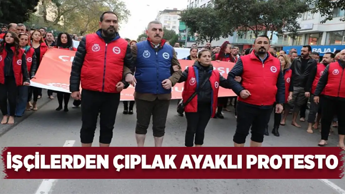 Belediye işçilerinden çıplak ayaklı protesto