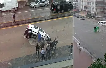 Sağanak hayatı felç etti: Yol çöktü, iş yerlerini su bastı