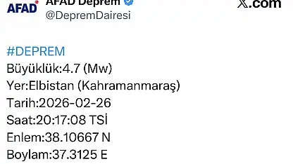 Kahramanmaraş'ta 4.7 büyüklüğünde deprem