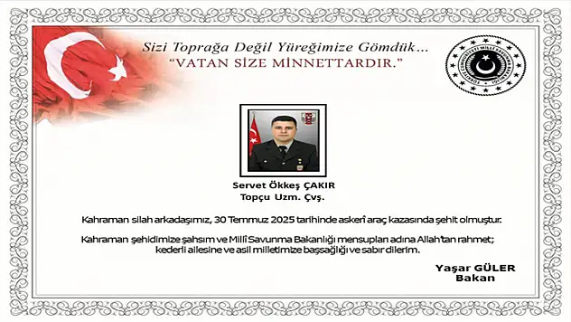 MSB: Edirne'de meydana gelen araç kazasında 1 asker şehit oldu