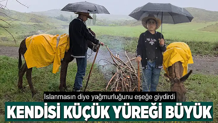 13 yaşındaki çoban eşeği ıslanmasın diye yağmurluğunu eşeğe giydirdi