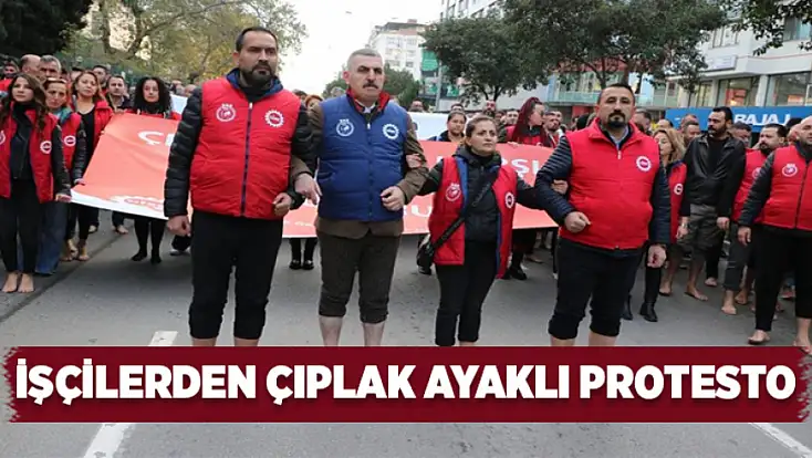 Belediye işçilerinden çıplak ayaklı protesto