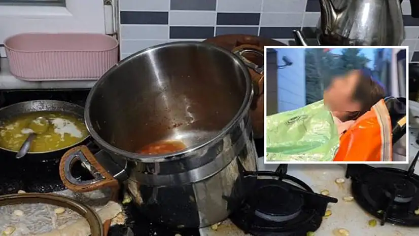 Düdüklü tencere patladı: Kaynar su üzerine sıçradı